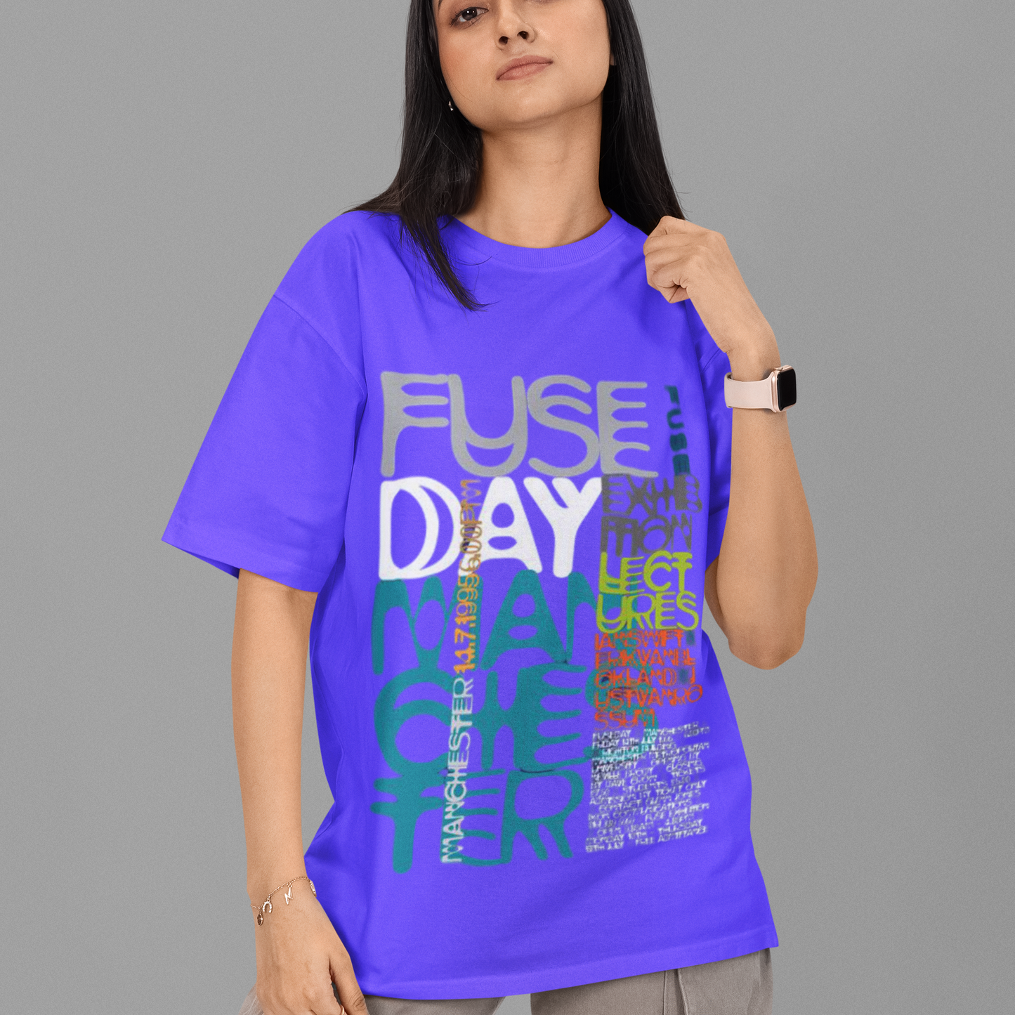 Fuse Day Oversized Royal Blue Printed T-shirt Unisex