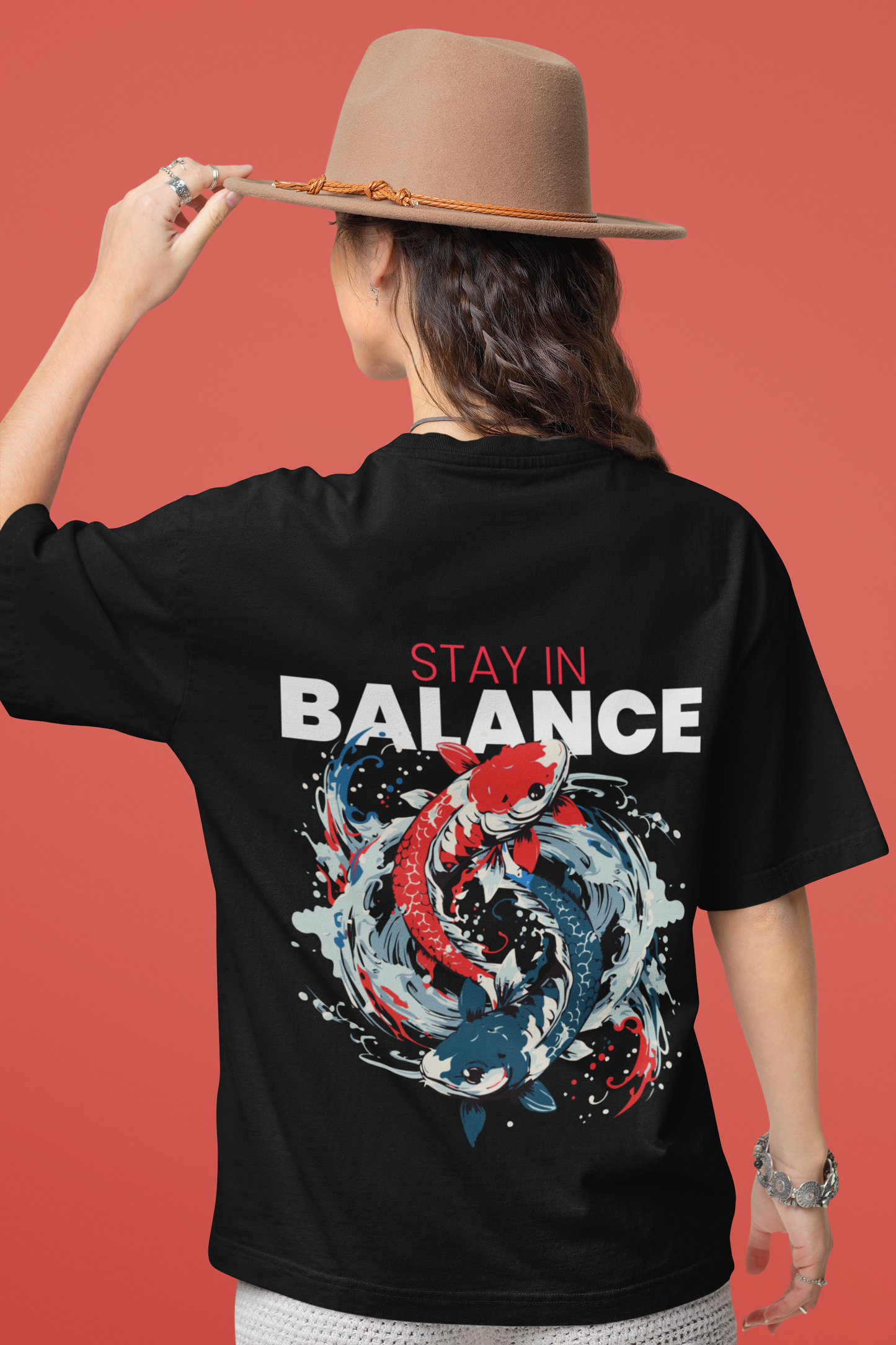 Stay In Balance Oversized Black Front and Back Printed Tshirt Unisex