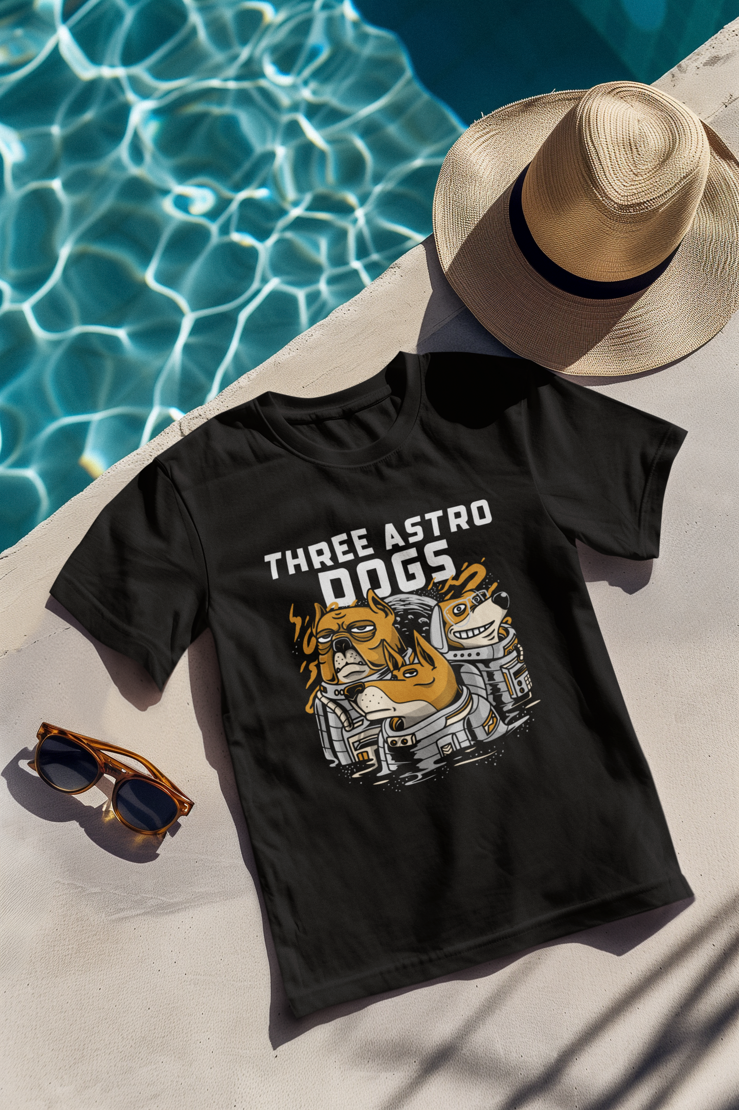Three astro dogs printed Black Unisex T-Shirt