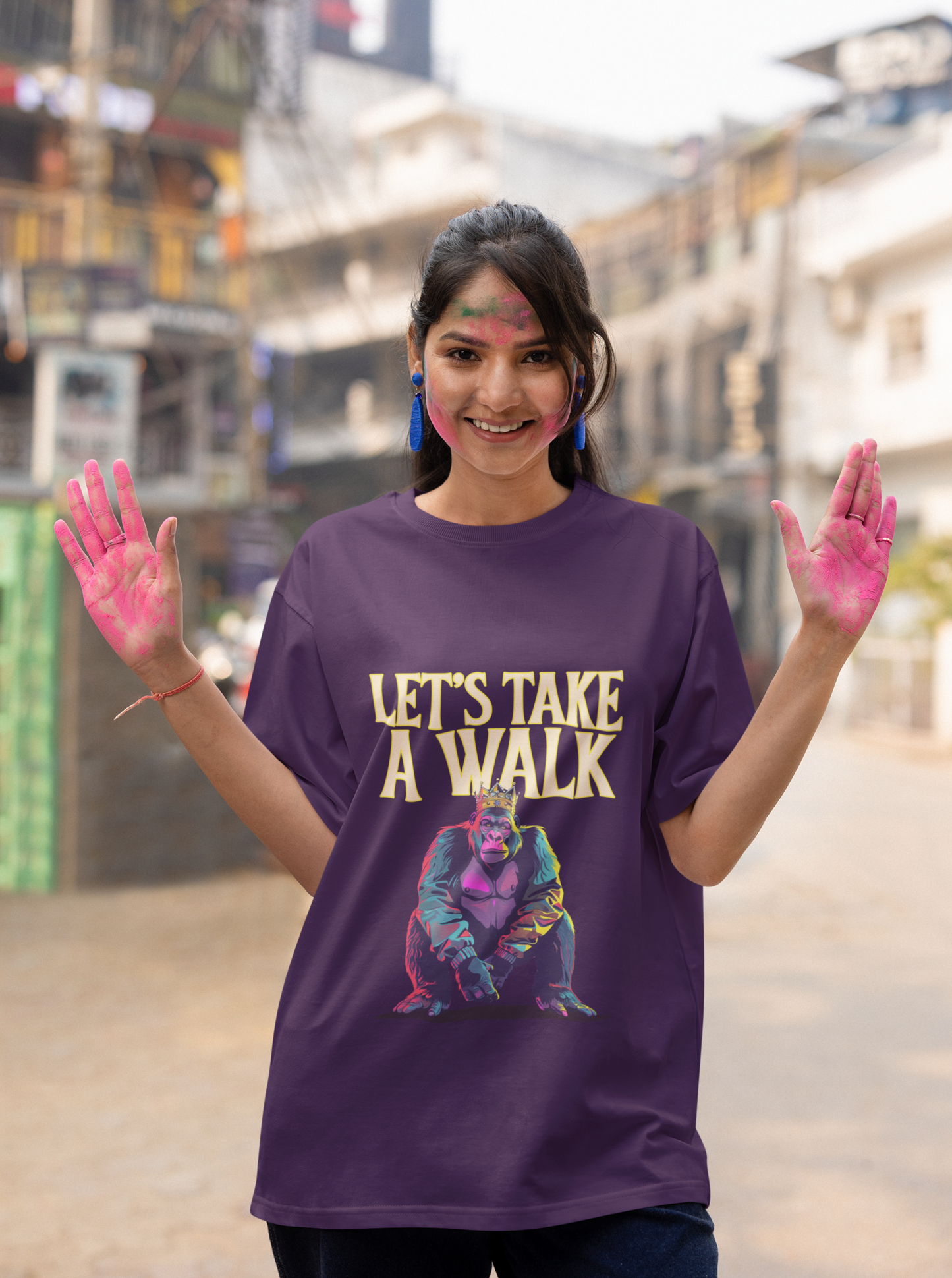 Let's Walk Printed Purple Unisex T-Shirt
