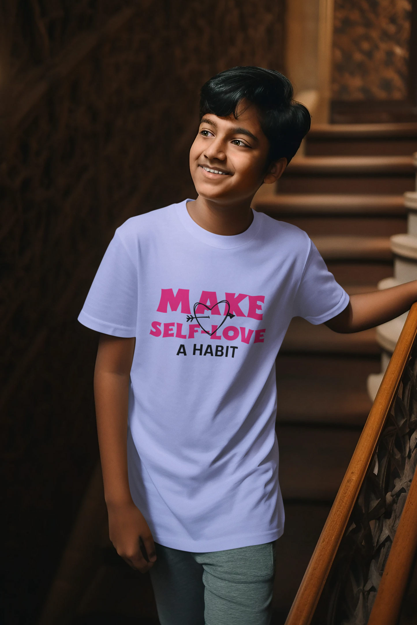 Make Self Love A Habit Printed Purple Kids T-shirts