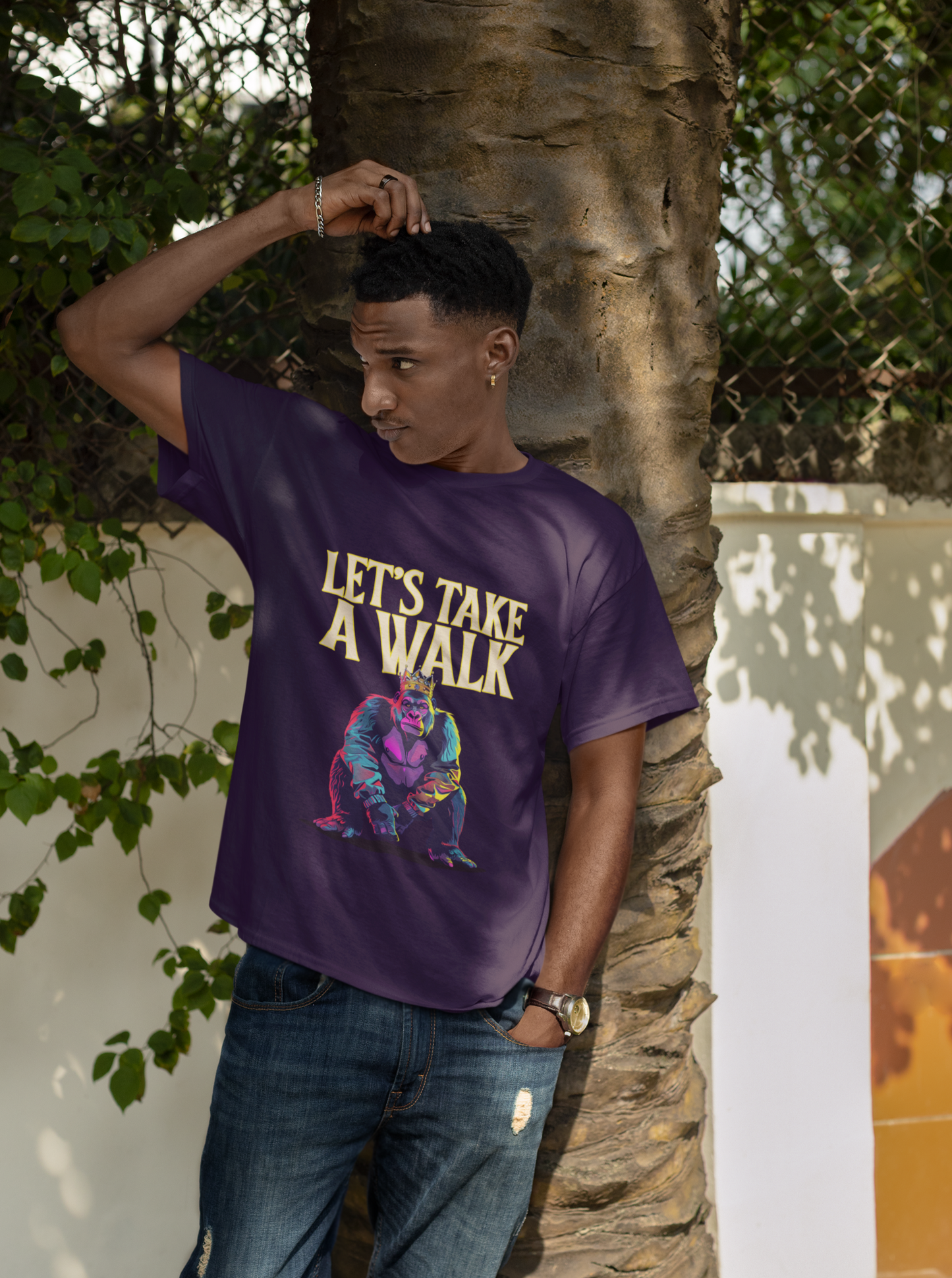 Let's Walk Printed Purple Unisex T-Shirt