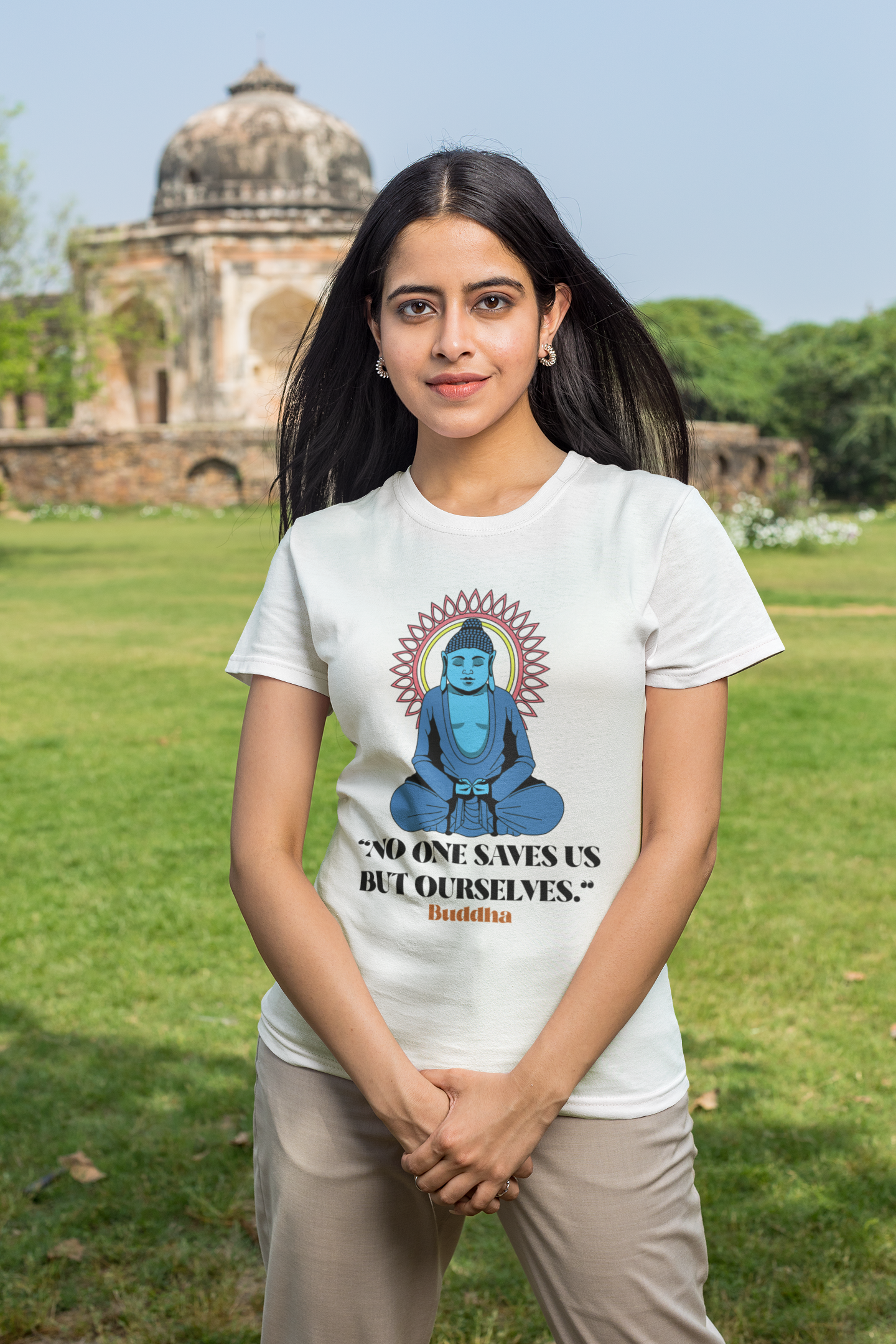 "No one saves us but ouerselves" printed White Unisex T-Shirt