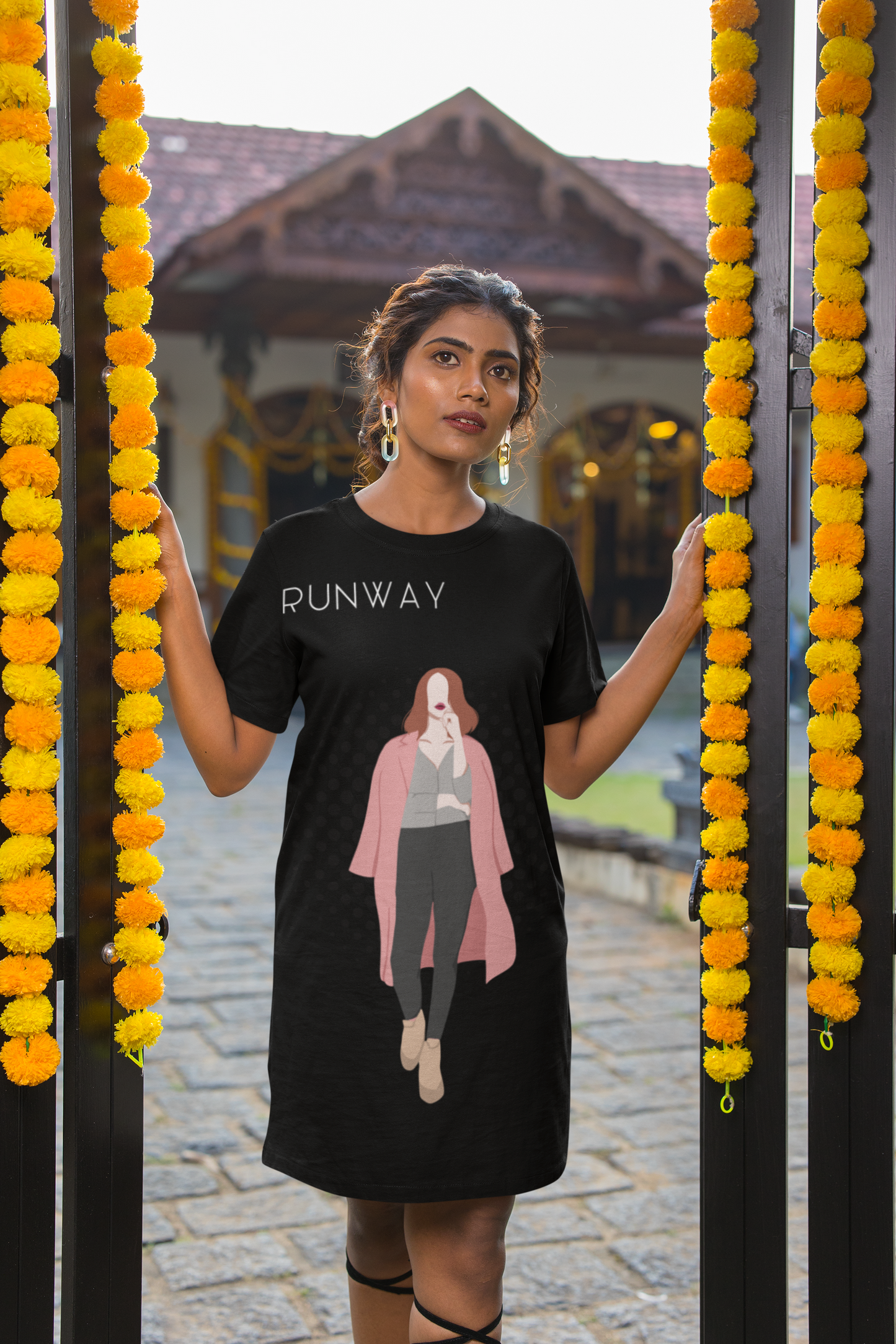 Run Way Printed Black T-shirt Dress