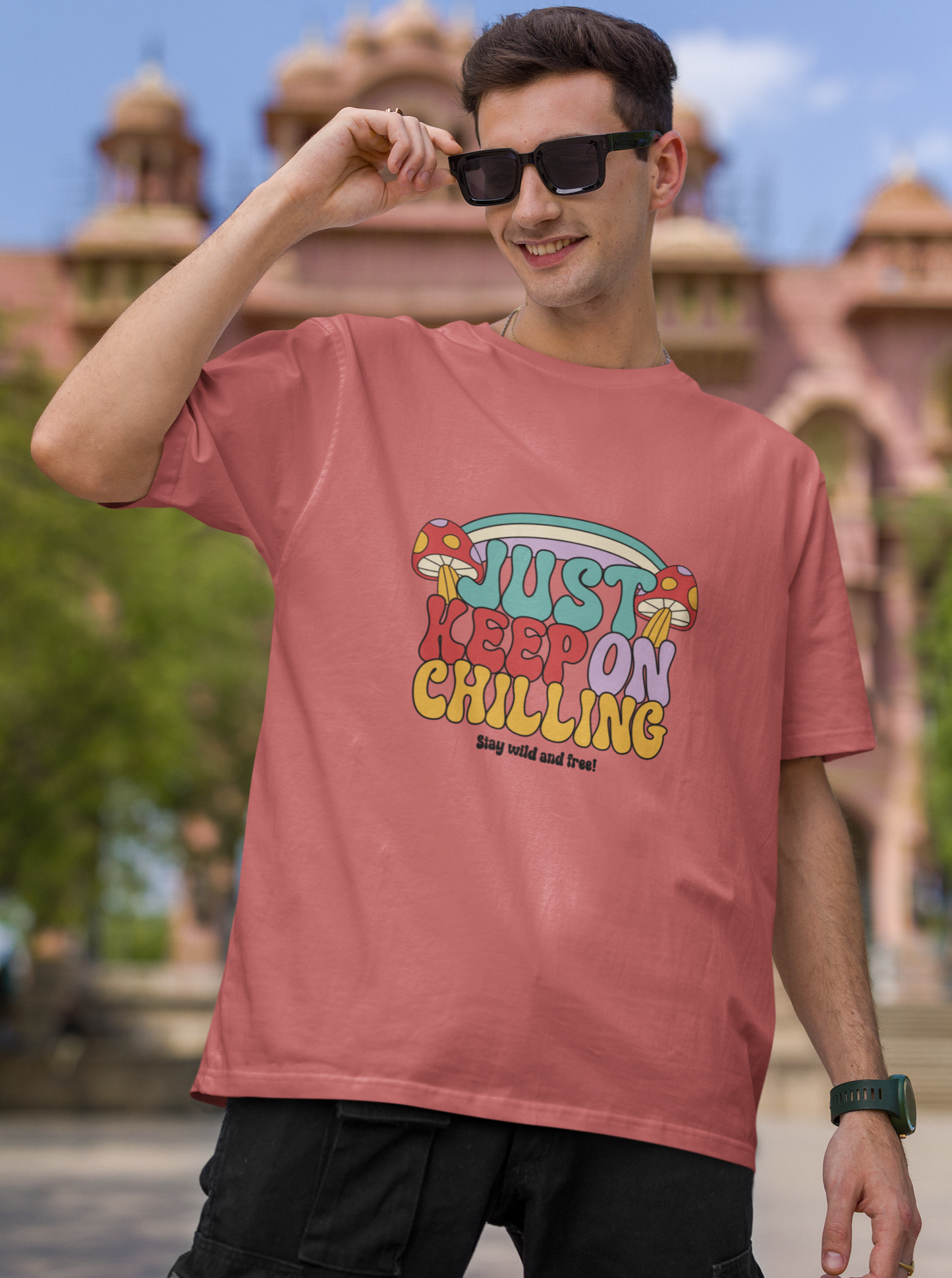 Just Chilling Oversized Coral Tshirt Unisex