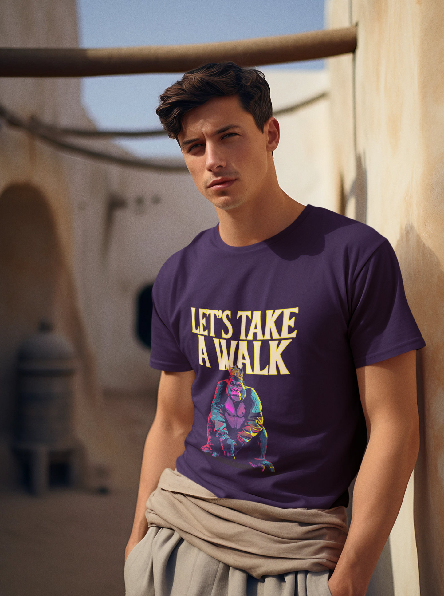 Let's Walk Printed Purple Unisex T-Shirt