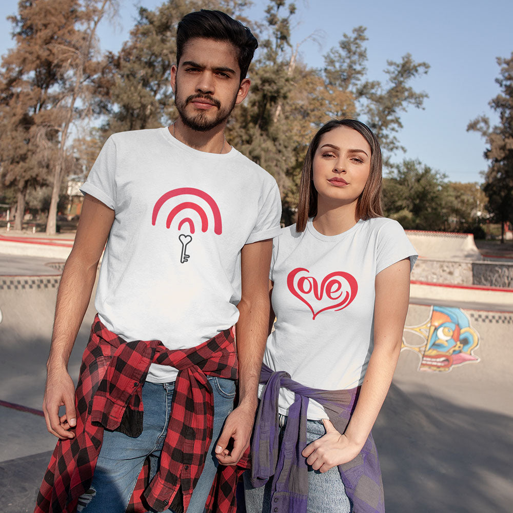 Love Key Printed white Couple Unisex T-Shirt