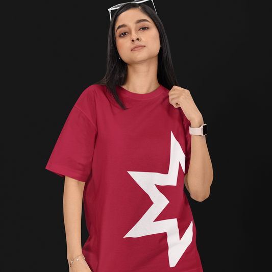 Star Symbol Oversized Maroon Printed T-shirt Unisex