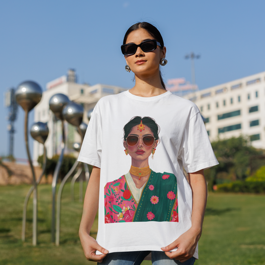 Stylish saree wear Girl Oversized Printed T-shirt Unisex