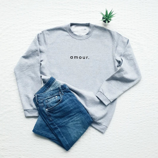 Amour Printed Unisex Grey Sweatshirt