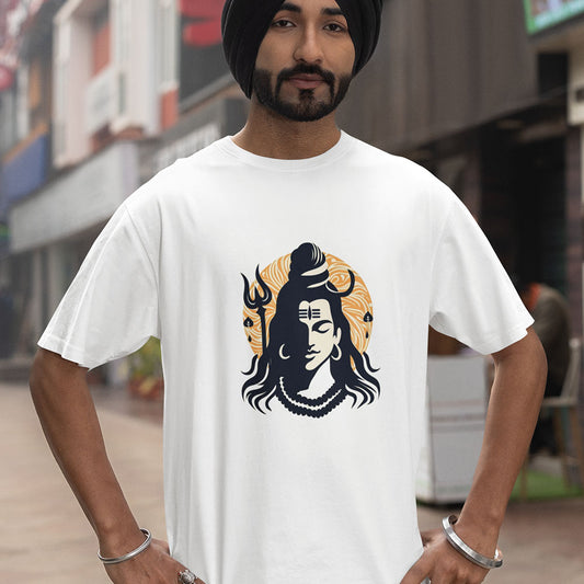 Shiva Special Oversized White Printed Tshirt Unisex