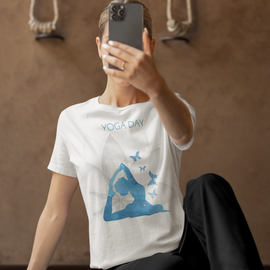 Yoga Day printed White Unisex T-Shirt