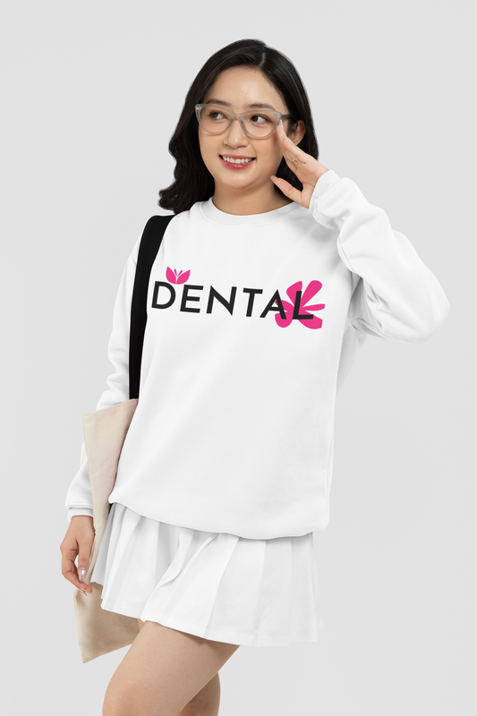 DENTAL Printed white Unisex Oversized Sweatshirt