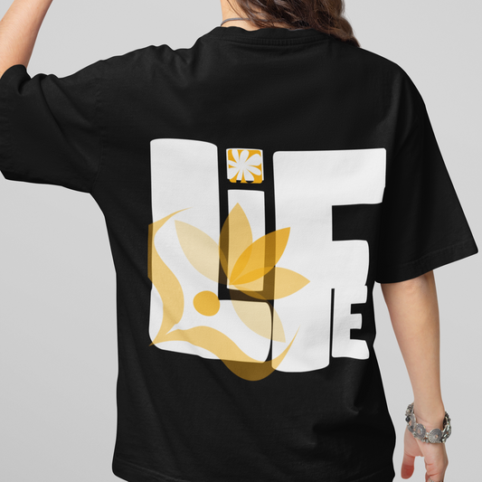 Life Of Yoga Oversized Black Printed T-shirt Unisex