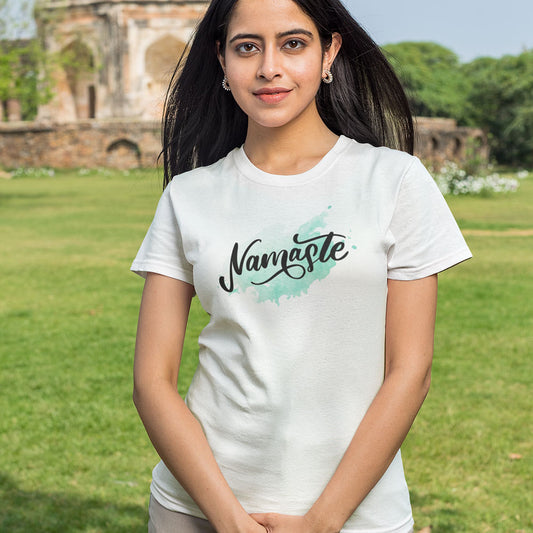 Namaste printed White Unisex T-Shirt