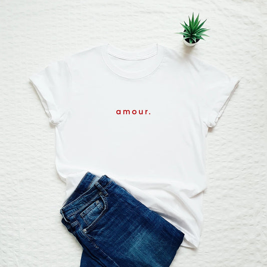 Amour Printed White Unisex T-Shirt