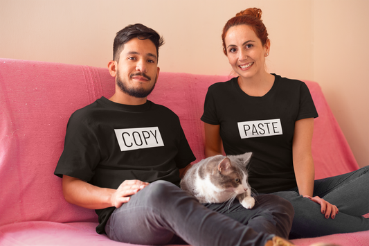 Copy Paste Printed Black Couple Unisex T-Shirt