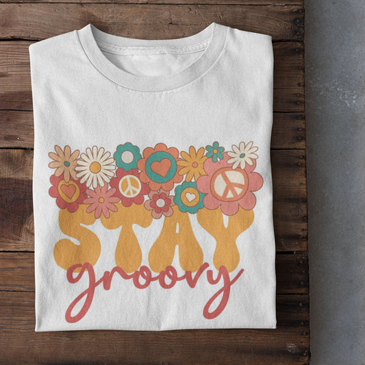 Stay Groovy printed White Unisex T-Shirt