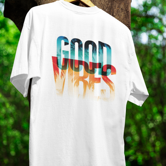 Good Vibes Oversized White Printed T-shirt Unisex
