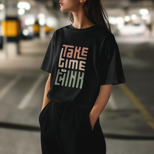 Take Time To Think Oversized Black Printed T-shirt Unisex