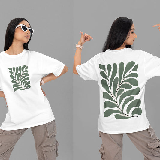 Botanical Joy Aesthetic Oversized white Front and Back Printed Tshirt Unisex