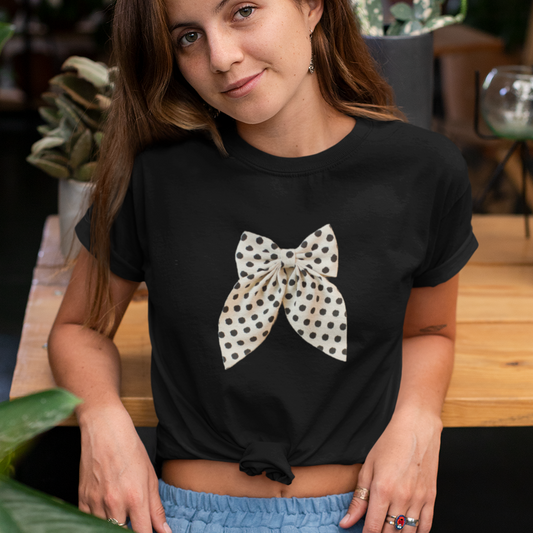 Black Dot with white bow printed Black Unisex T-Shirt
