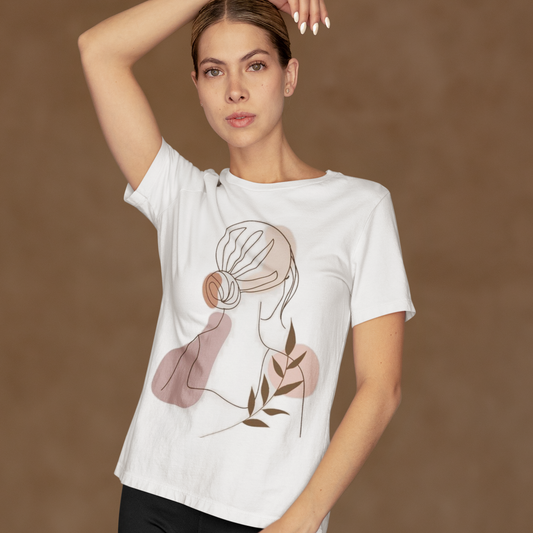 Leaf With Girl Art Aesthetic printed White Unisex T-Shirt