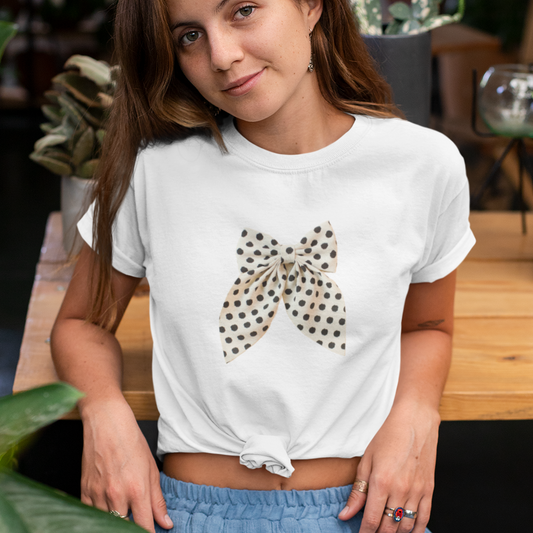 Black Dot with white bow printed white Unisex T-Shirt