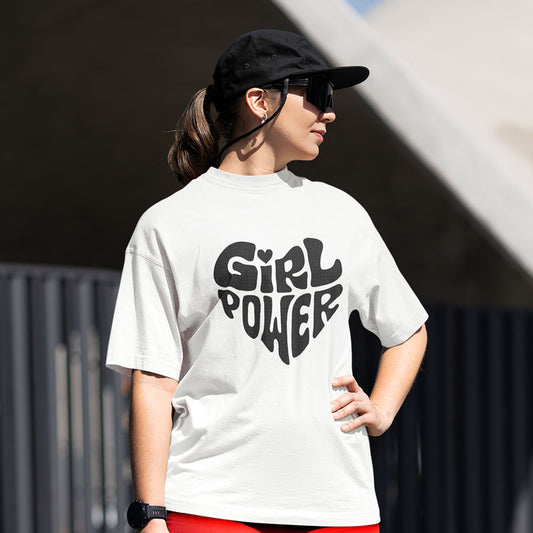 Girl Power Oversized White Printed T-shirt Unisex