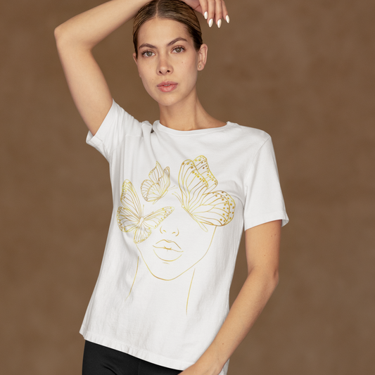 Girl Face Art Butterfly Aesthetic printed White Unisex T-Shirt
