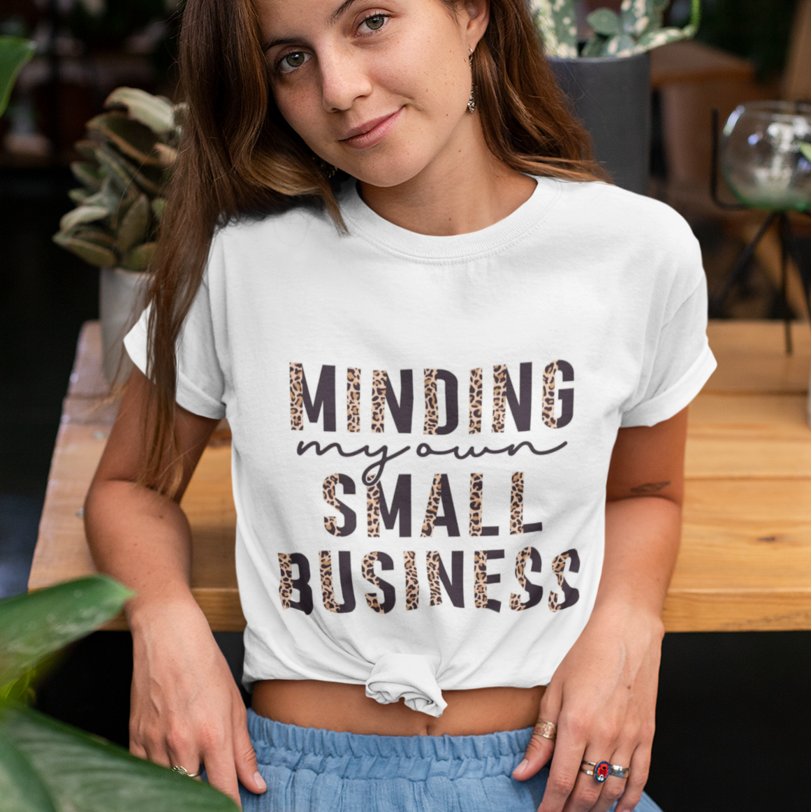 Minding My Own Small Business printed white Unisex T-Shirt