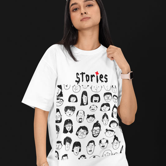 Stories Aesthetic Oversized white Printed T-shirt Unisex