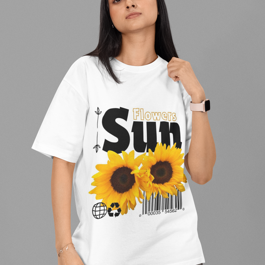Sunflower Oversized white Printed T-shirt Unisex