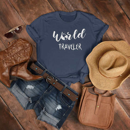 World Traveler Printed Navy Blue Unisex T-Shirt