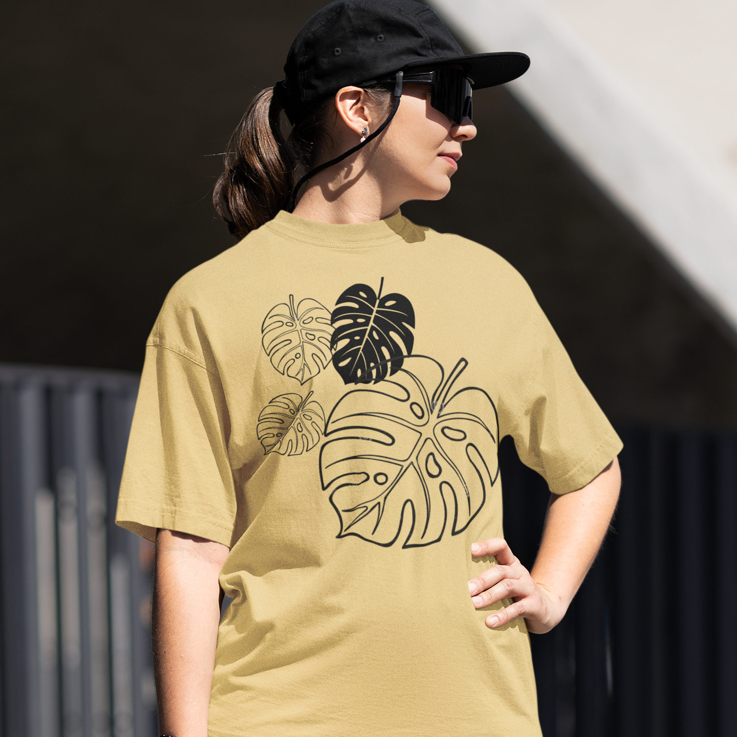 Leaf Aesthetic Oversized Beig Printed T-shirt Unisex