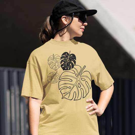 Leaf Aesthetic Oversized Beig Printed T-shirt Unisex