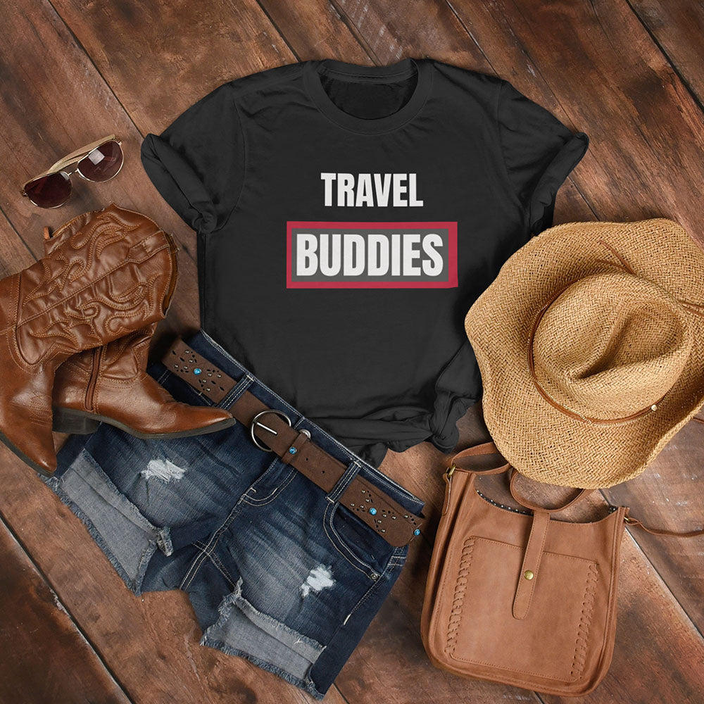 Travel Buddies Printed Black Unisex T-Shirt
