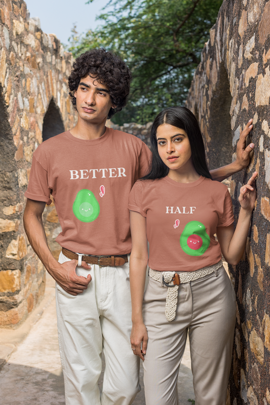 Better Half Printed copper Couple Unisex T-Shirt