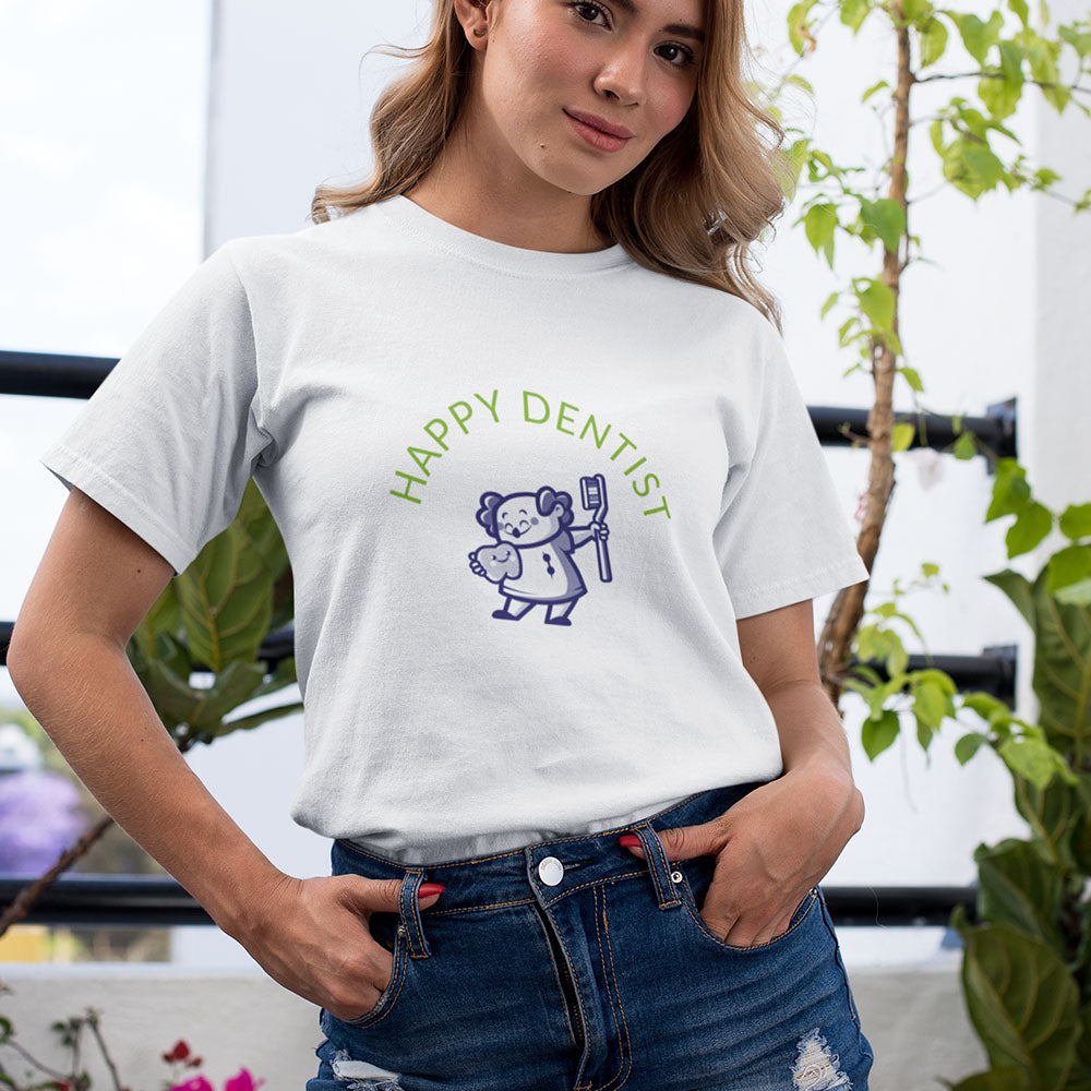 Happy Dentist Printed white Unisex T-Shirt