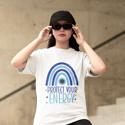 Protect Your Energy Oversized White Printed T-shirt Unisex