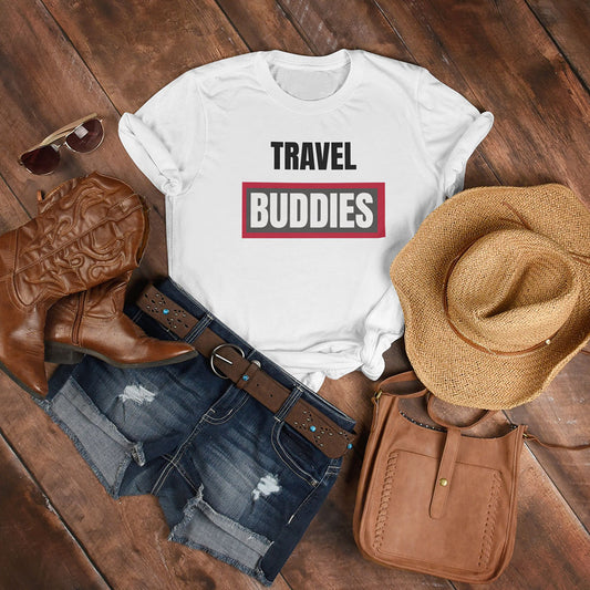Travel Buddies Printed White Unisex T-Shirt