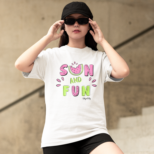 Sun and Fun Oversized White Printed T-shirt Unisex