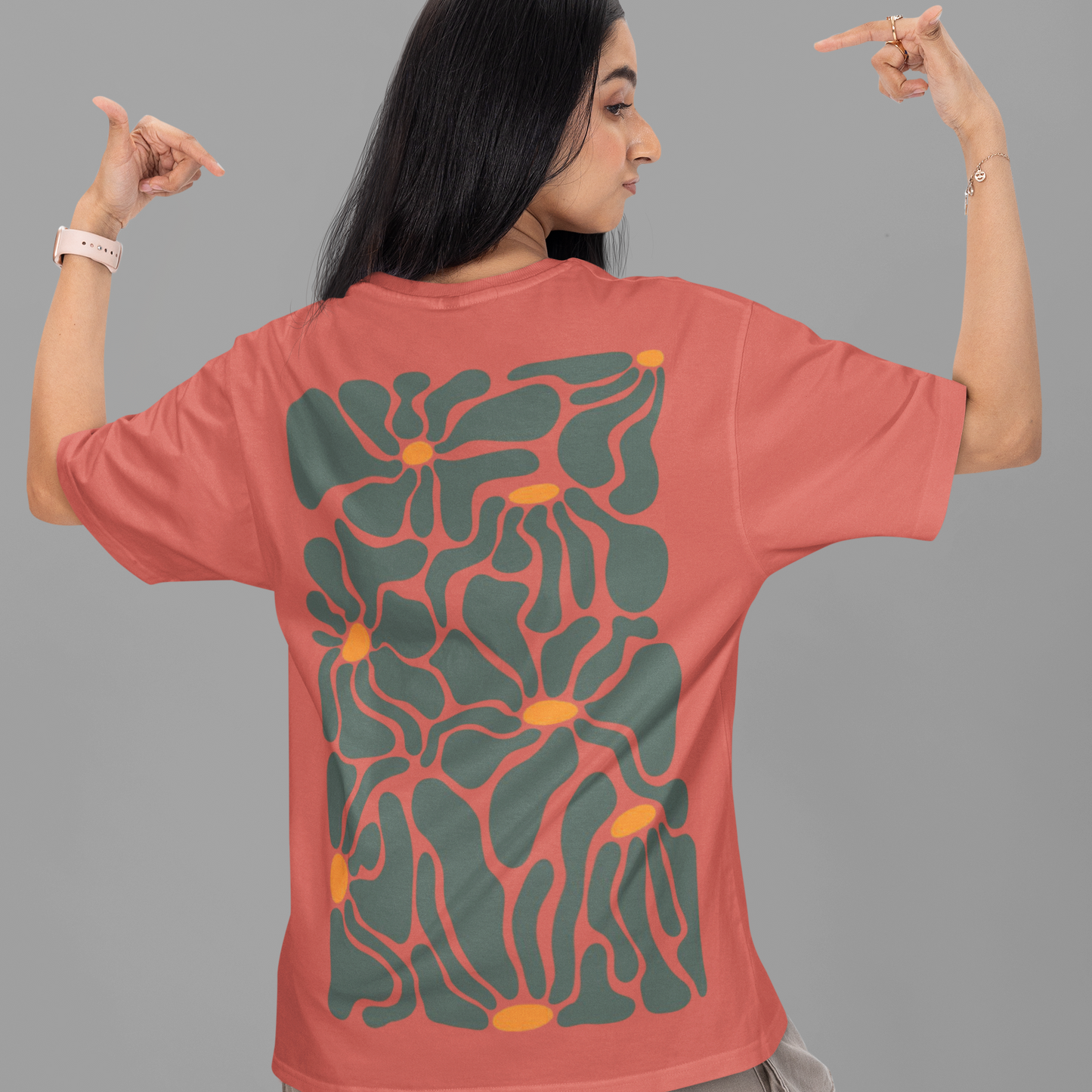 Groovy Floral Design Oversized coral  Printed T-shirt Unisex