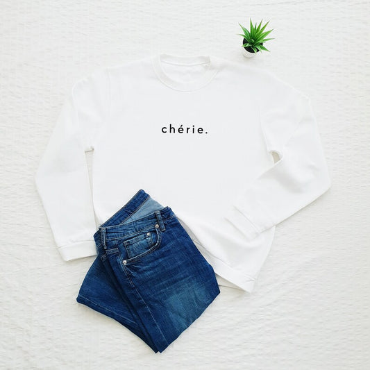 Cherie Printed Unisex White Sweatshirt