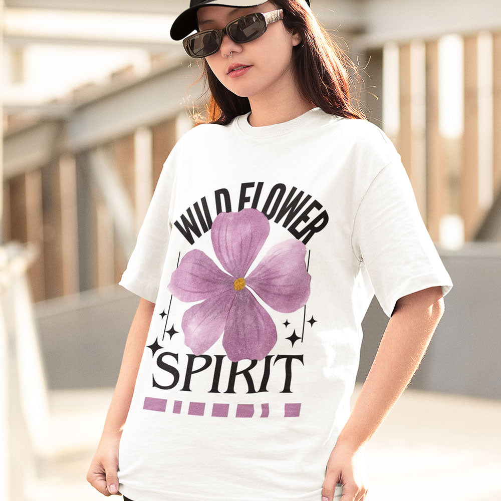 Wild Flower Spirit Oversized White Printed T-shirt Unisex