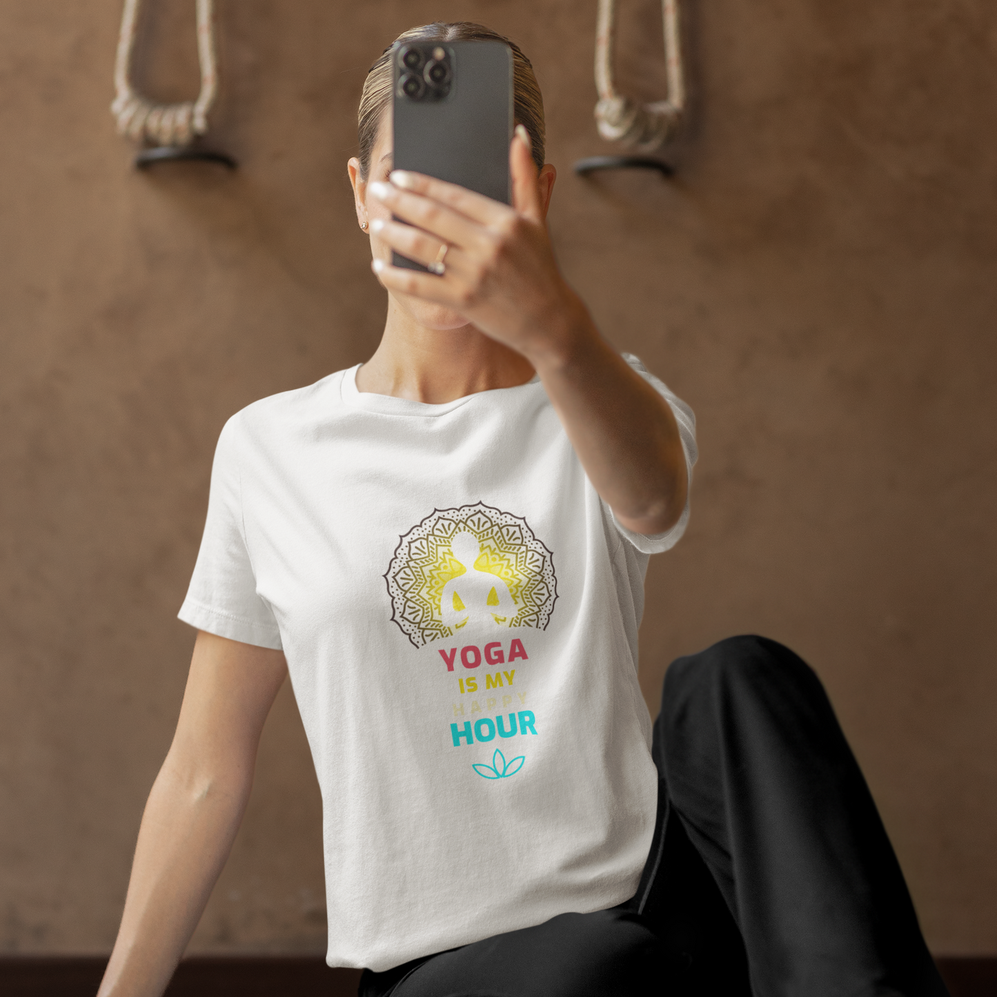 Yoga Is My Happy Hour printed White Unisex T-Shirt