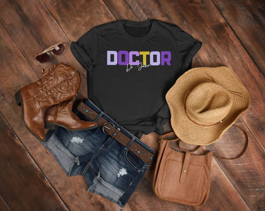 Custom Doctor Name Printed Black Unisex T-Shirt