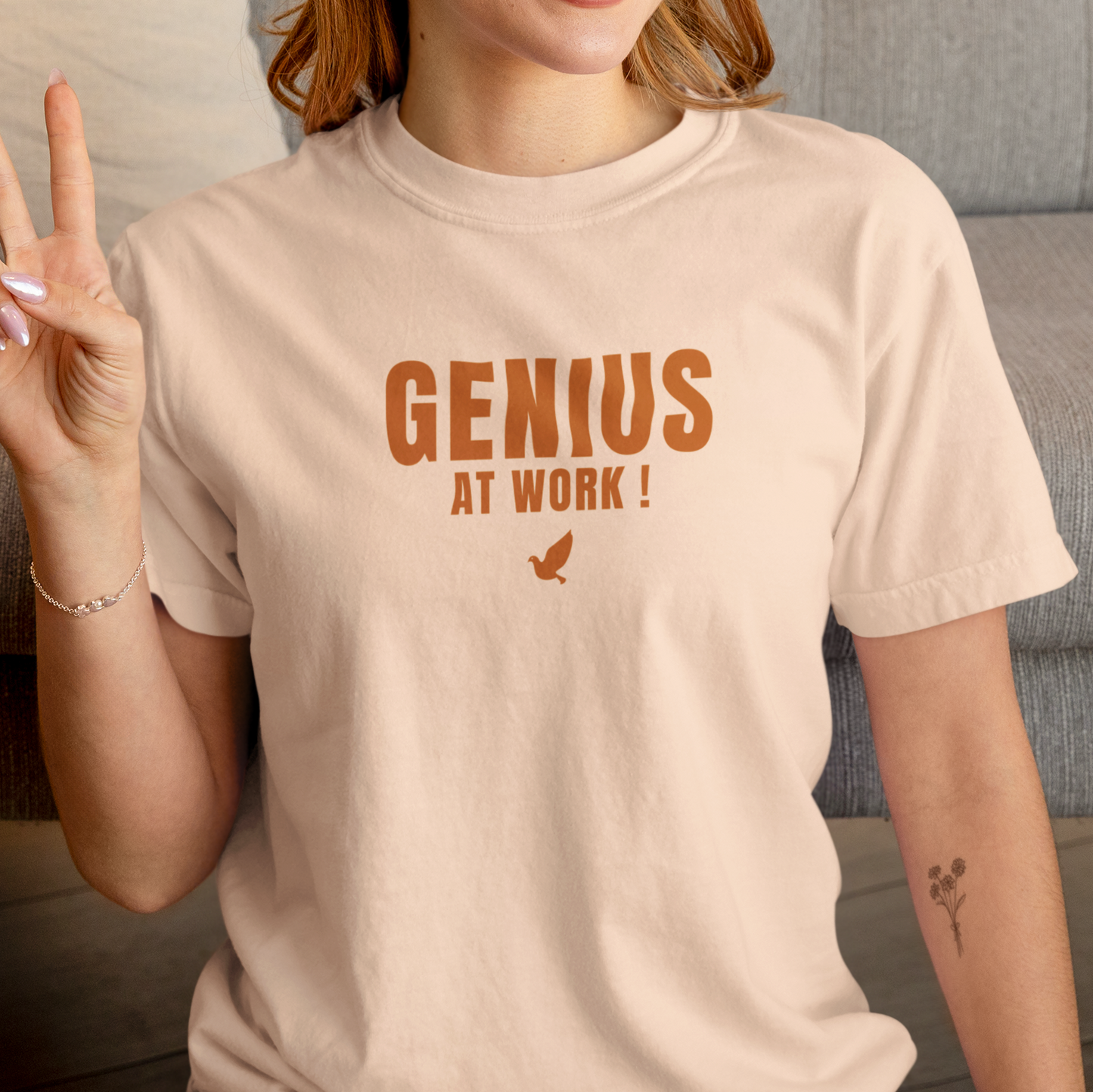 Genius At Work printed Peach Unisex T-Shirt