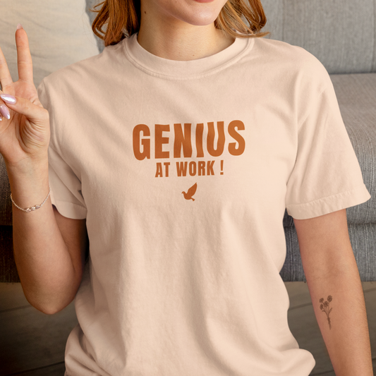 Genius At Work printed Peach Unisex T-Shirt