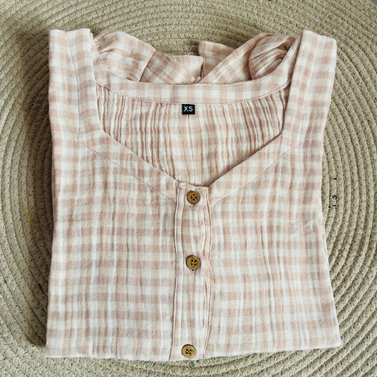 Checked Crusted Cotton Top - Loose Fit